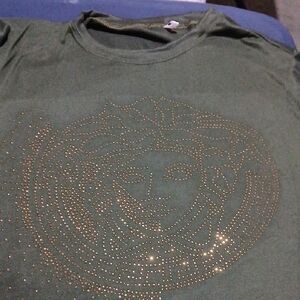 Green T-Shirt with Gold Studded Design